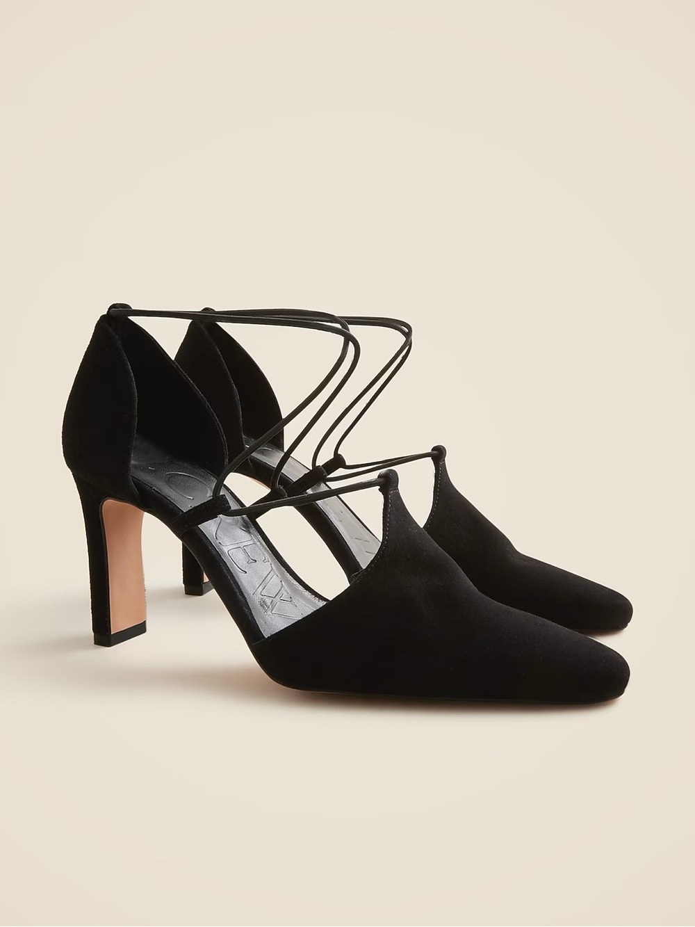 J.CREW Made-in-Spain Jules cross-strap pumps suede Black Size 7.5 Leather Shoes